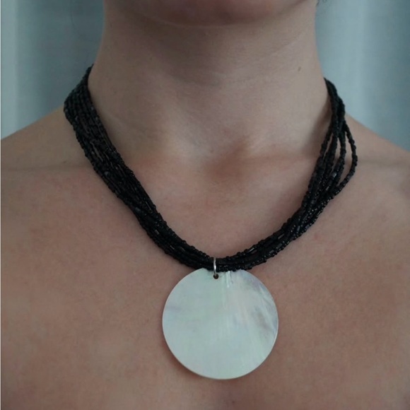 Jewelry - Beachy Black Beaded Necklace With Shell Pendant